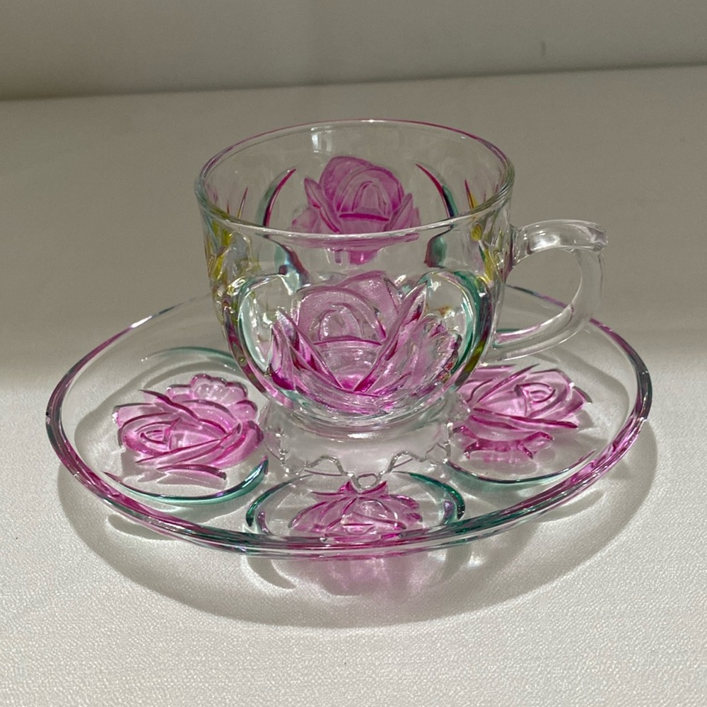 Pink Rose Mug with crown footing and matching saucer